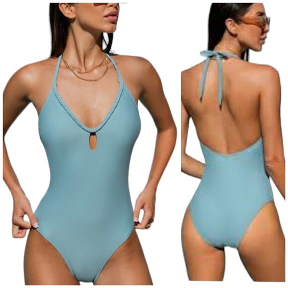 Cupshe | Emerge Braided Keyhole Halter Swimsuit Bathing Suit - Picture 1 of 14